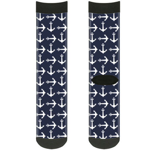 Sock Pair - Polyester - Anchors Navy White - CREW Socks Buckle-Down   