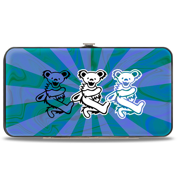 Hinged Wallet - Dancing Bear Trio Rays Swirl Blues Purples Black White Hinged Wallets Grateful Dead   