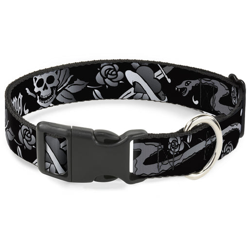 Plastic Clip Collar - Live Hard Die Young Black/White Plastic Clip Collars Buckle-Down   