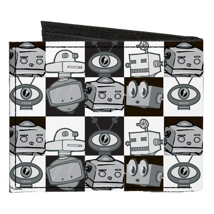 Canvas Bi-Fold Wallet - Robot Heads Checkers Black White Canvas Bi-Fold Wallets Buckle-Down   