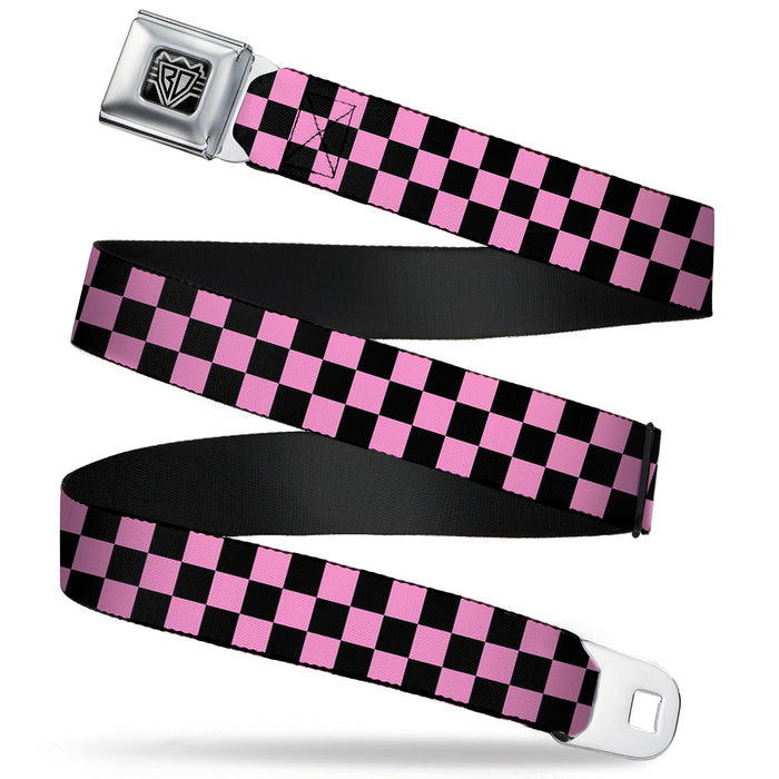 BD Wings Logo CLOSE-UP Full Color Black Silver Seatbelt Belt - Checker Black/Baby Pink Webbing Seatbelt Belts Buckle-Down   