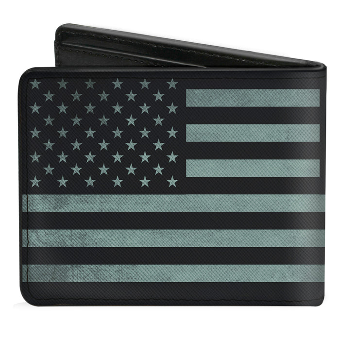 Bi-Fold Wallet - Americana Stars & Stripes Weathered Black Gray Bi-Fold Wallets Buckle-Down   