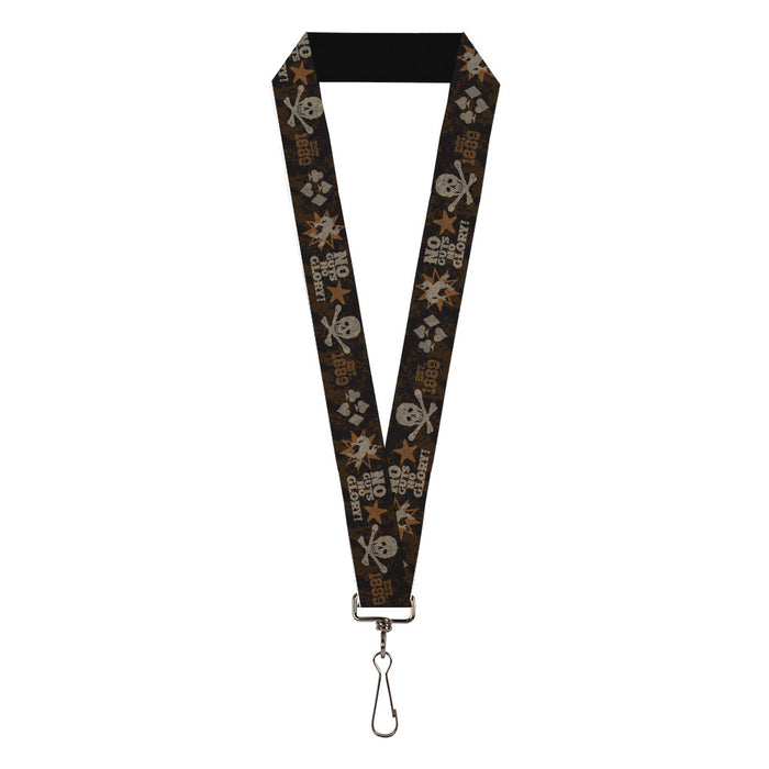 Lanyard - 1.0" - Western NO GUTS NO GLORY Skull and Crossbones Browns Gray Lanyards Buckle-Down   