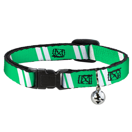 Cat Collar Breakaway - Hash Mark Stripe Double Green Silver Breakaway Cat Collars Buckle-Down   