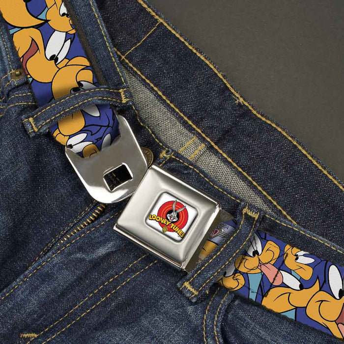 Looney Tunes Logo Full Color White Seatbelt Belt - Road Runner Expressions Stacked Webbing Seatbelt Belts Looney Tunes   