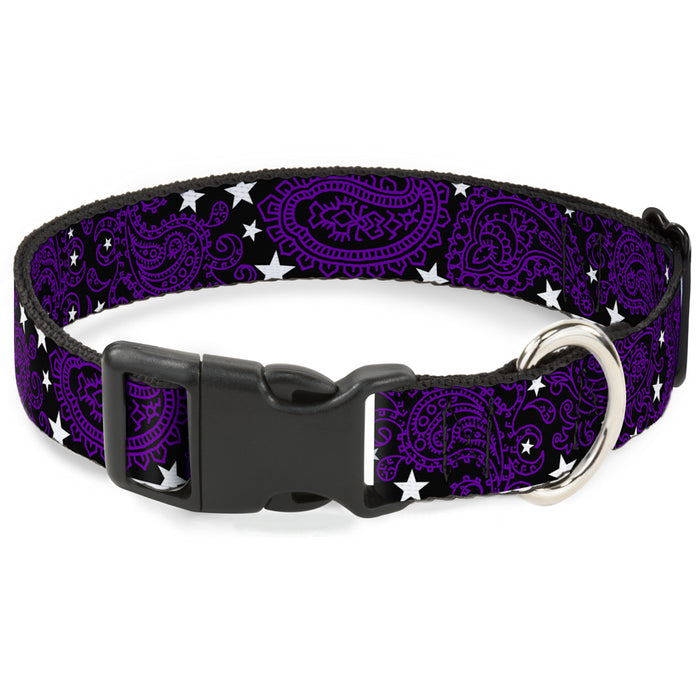 Plastic Clip Collar - Paisley Stars Black/Purple/White Plastic Clip Collars Buckle-Down   