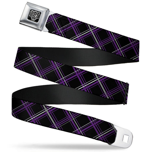 BD Wings Logo CLOSE-UP Full Color Black Silver Seatbelt Belt - Plaid Black/Purple/Gray Webbing Seatbelt Belts Buckle-Down   