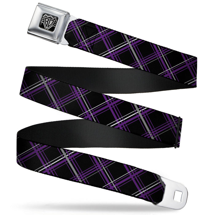 BD Wings Logo CLOSE-UP Full Color Black Silver Seatbelt Belt - Plaid Black/Purple/Gray Webbing Seatbelt Belts Buckle-Down   