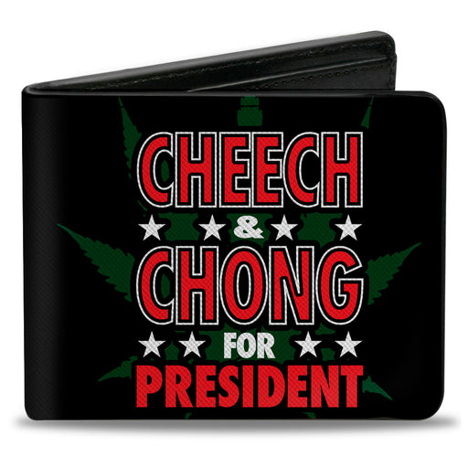 Bi-Fold Wallet - CHEECH & CHONG FOR PRESIDENT Pot Leaf Black Green White Red Bi-Fold Wallets Cheech & Chong   