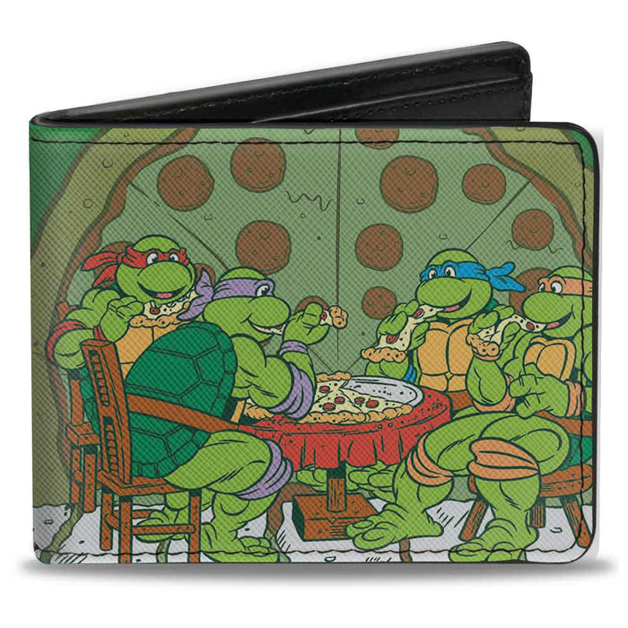 Bi-Fold Wallet - Classic TMNT Ninja Turtles Pizza Party + MUTANT SIZED HUNGER Green Black Bi-Fold Wallets Nickelodeon   
