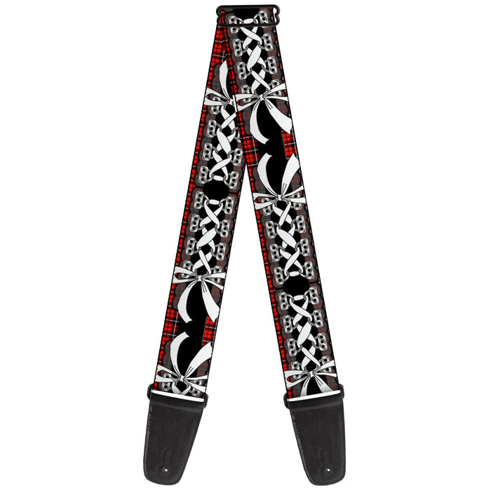 Guitar Strap - Corset Lace Up w Bow Red Plaid Black Guitar Straps Buckle-Down   