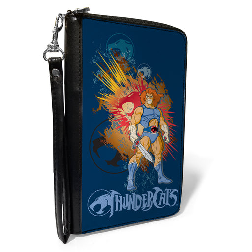 PU Zip Around Wallet Rectangle - THUNDERCATS Classic Series Lion-O Pose and Logos Blue Multi Color Clutch Zip Around Wallets ThunderCats   