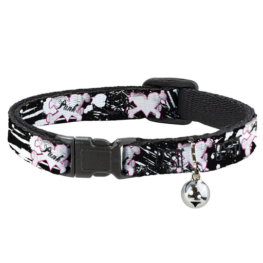 Cat Collar Breakaway - Punk Heart & Cross Bones w Splatter Black White Breakaway Cat Collars Buckle-Down   