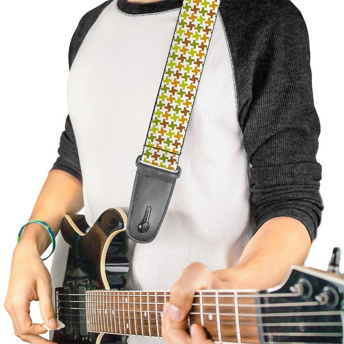 Guitar Strap - Houndstooth White Green Brown Guitar Straps Buckle-Down   
