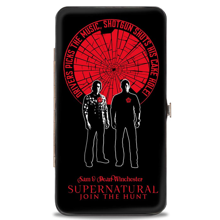 Hinged Wallet - SUPERNATURAL SAM & DEAN WINCHESTER Pose DRIVER PICKS THE MUSIC Shattered Glass Black Red White Hinged Wallets Supernatural   