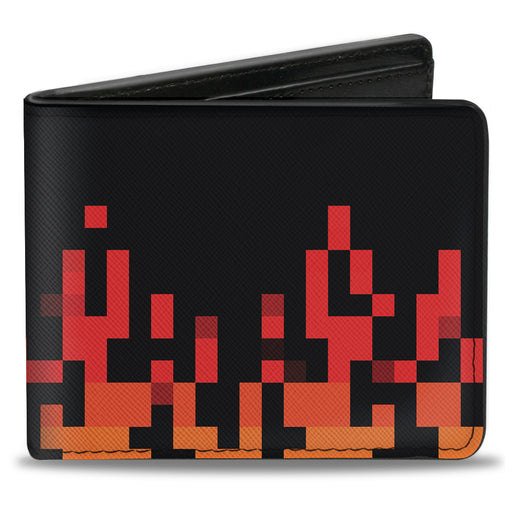 Bi-Fold Wallet - 8-Bit Pixel Flames Black Oranges Reds Bi-Fold Wallets Buckle-Down   