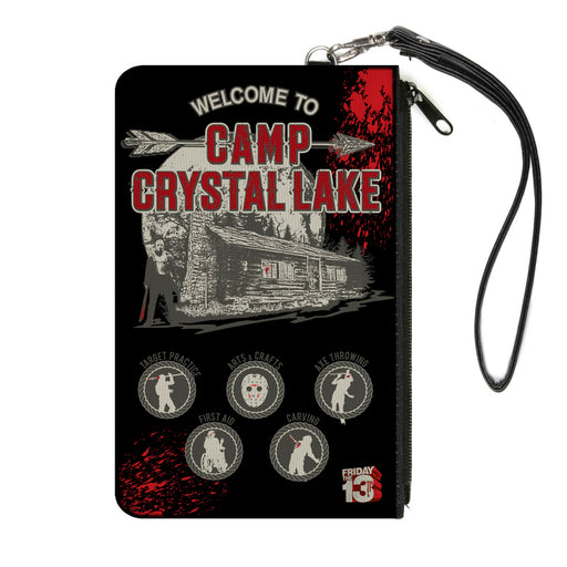 Canvas Zipper Wallet - LARGE - Friday the 13th WELCOME TO CAMP CRYSTAL LAKE Jason Cabin Badges Black Grays Reds Canvas Zipper Wallets Warner Bros. Horror Movies Default Title  