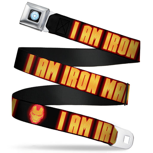 MARVEL UNIVERSE Iron Man Arc Reactor Full Color Seatbelt Belt - Iron Man Face/I AM IRON MAN Black/Yellow Glow Webbing Seatbelt Belts Marvel Comics   