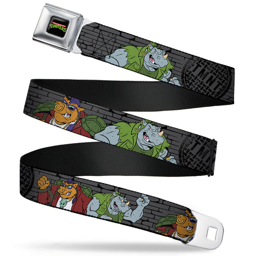 Classic TMNT Logo Full Color Seatbelt Belt - TMNT Rocksteady & Bebop Poses Bricks Gray/Black Webbing Seatbelt Belts Nickelodeon   