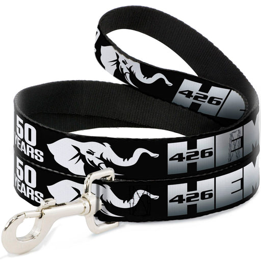 Dog Leash - HEMI 426/Elephant Logo 50 YEARS Black/White/Silver-Fade Dog Leashes Hemi   
