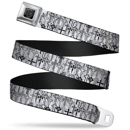 BD Wings Logo CLOSE-UP Full Color Black Silver Seatbelt Belt - Crosses Assorted Distressed White/Black Webbing Seatbelt Belts Buckle-Down   