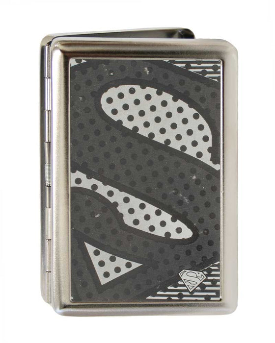 Business Card Holder - LARGE - Superman Shield CLOSE-UP Halftone Brushed Silver Metal ID Cases DC Comics   