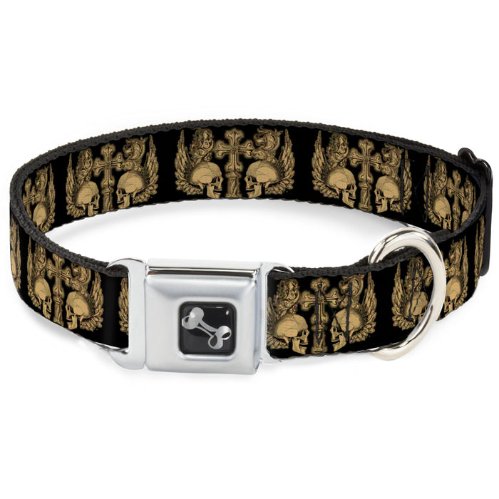 Dog Bone Seatbelt Buckle Collar - BD Skulls w/Wings Black/Tan Seatbelt Buckle Collars Buckle-Down   