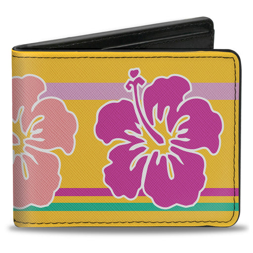 Bi-Fold Wallet - Hibiscus w Stripes Gold Multi Pastel Bi-Fold Wallets Buckle-Down   