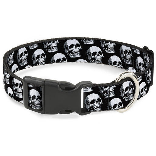 Plastic Clip Collar - 3-D Skulls Repeat Black/Grays/White Plastic Clip Collars Buckle-Down   