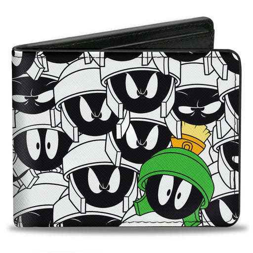Bi-Fold Wallet - Marvin the Martian Expressions Stacked White Black Green Yellows Bi-Fold Wallets Looney Tunes   