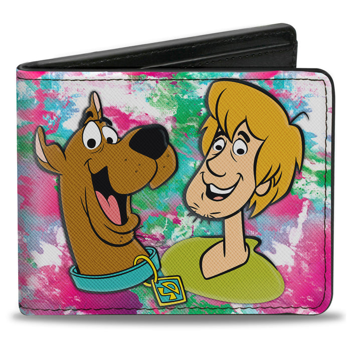 Bi-Fold Wallet - Scooby & Shaggy Smiling + Mystery Machine Splatter White Pinks Greens Bi-Fold Wallets Scooby Doo   
