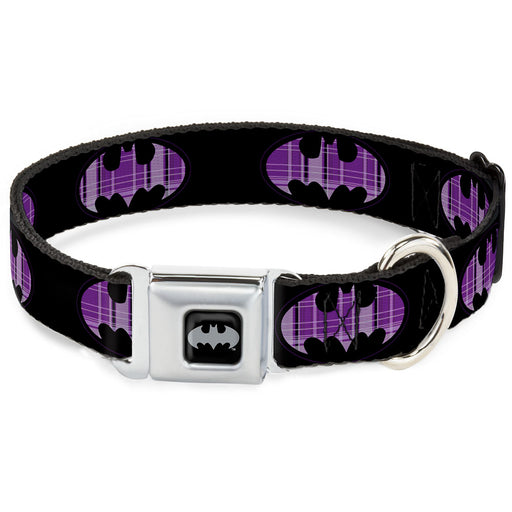 Batman Black Silver Seatbelt Buckle Collar - Batman Signal Black/Purple Plaid Seatbelt Buckle Collars DC Comics   
