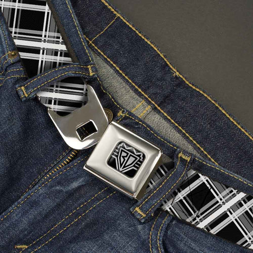 BD Wings Logo CLOSE-UP Full Color Black Silver Seatbelt Belt - Plaid X2 Black/Grays/White Webbing Seatbelt Belts Buckle-Down   