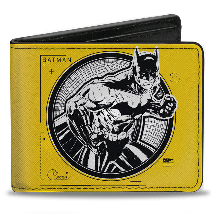 Bi-Fold Wallet - Batman Tech Action Pose + Bat Logo Yellow Black White Bi-Fold Wallets DC Comics   