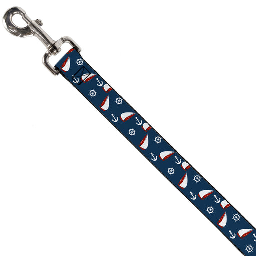 Dog Leash - Sailboat/Anchor/Helm Scattered Navy/White/Red Dog Leashes Buckle-Down   