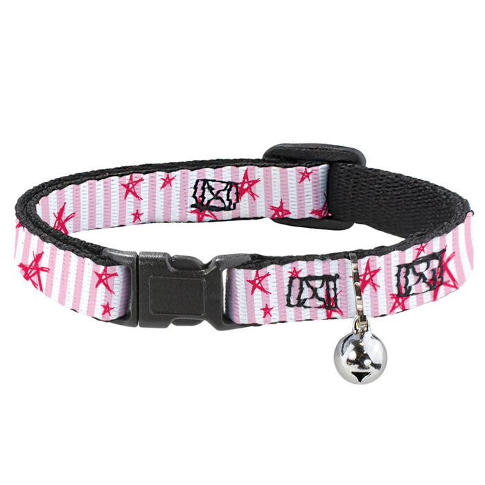 Cat Collar Breakaway - Sketch Stars w Stripes Pink White Fuchsia Breakaway Cat Collars Buckle-Down   