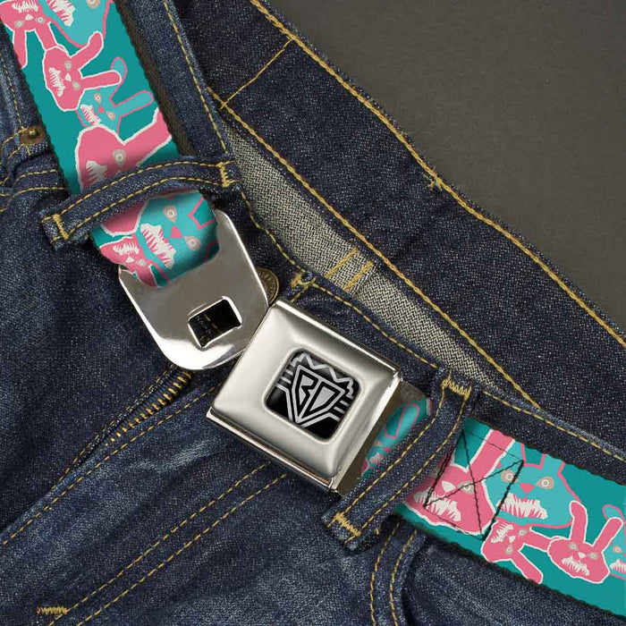 BD Wings Logo CLOSE-UP Full Color Black Silver Seatbelt Belt - Angry Bunnies Turquoise/Pinks Webbing Seatbelt Belts Buckle-Down   