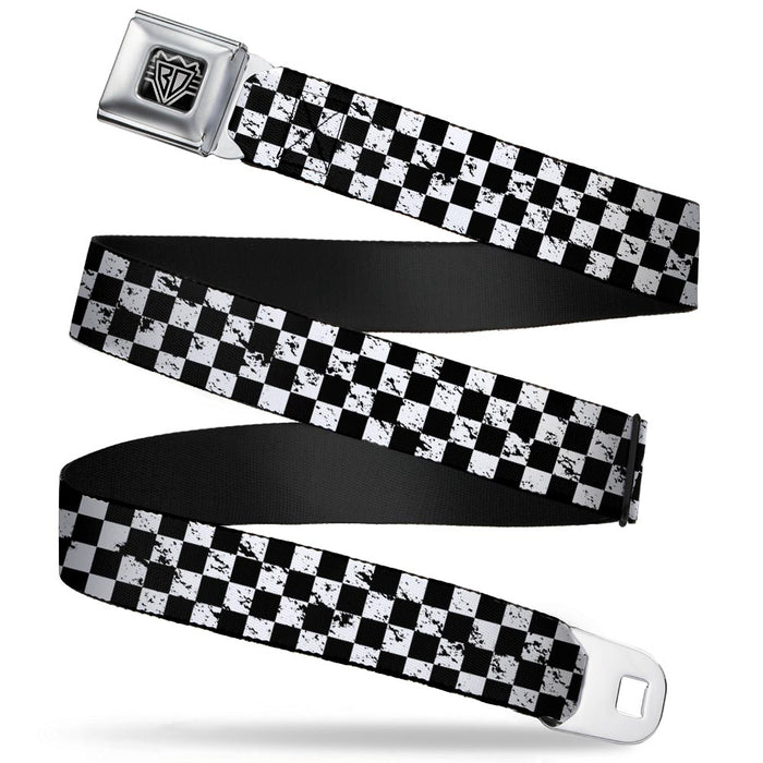 BD Wings Logo CLOSE-UP Full Color Black Silver Seatbelt Belt - Checker Weathered Black/White Webbing Seatbelt Belts Buckle-Down   