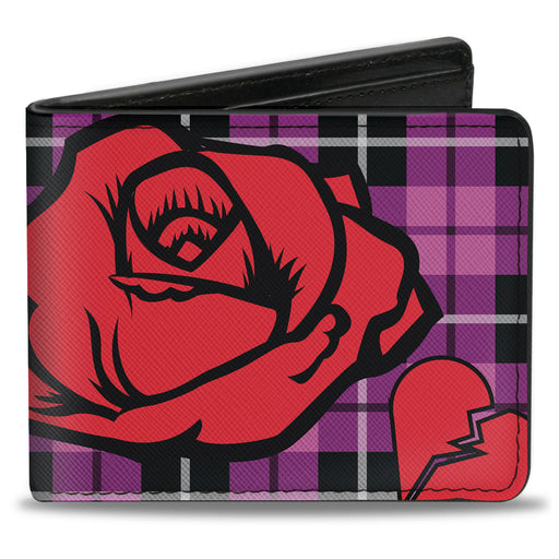 Bi-Fold Wallet - Broken Hearts & Roses w Fuchsia Plaid Bi-Fold Wallets Buckle-Down   