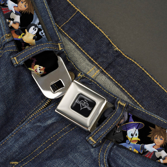 KINGDOM HEARTS Logo Full Color Black/Silver/Blue Fade Seatbelt Belt - Kingdom Hearts Re:Coded 8-Character Group Pose Black Webbing Seatbelt Belts Disney   