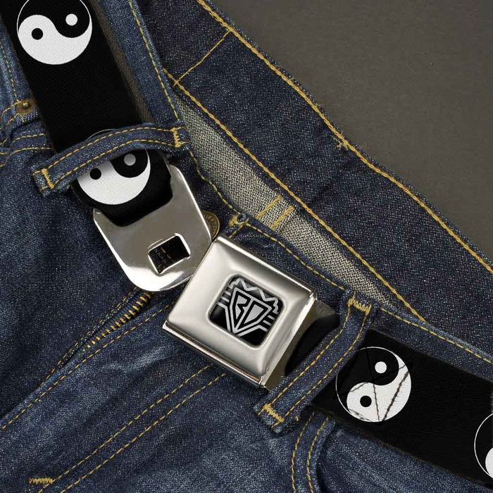 BD Wings Logo CLOSE-UP Full Color Black Silver Seatbelt Belt - Yin Yang Symbol Black/White Webbing Seatbelt Belts Buckle-Down   