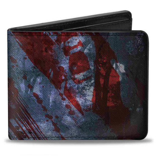 Bi-Fold Wallet - FRIDAY THE 13th Logo Jason Machete Pose Blood Splatter Grays Reds Black Bi-Fold Wallets Warner Bros. Horror Movies   
