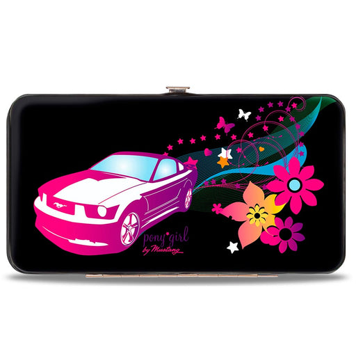 Hinged Wallet - Mustang PONY GIRL Butterflies Flowers Stars Black Pinks Purples Hinged Wallets Ford   