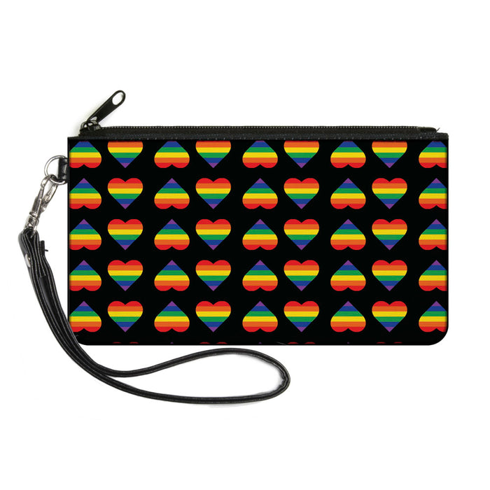 Canvas Zipper Wallet - SMALL - Rainbow Hearts Flip Black Multi Color Canvas Zipper Wallets Buckle-Down   