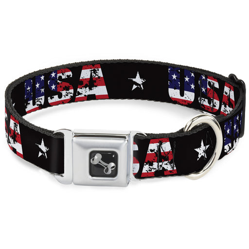 Dog Bone Seatbelt Buckle Collar - USA w/Star Black/US Flags Seatbelt Buckle Collars Buckle-Down   