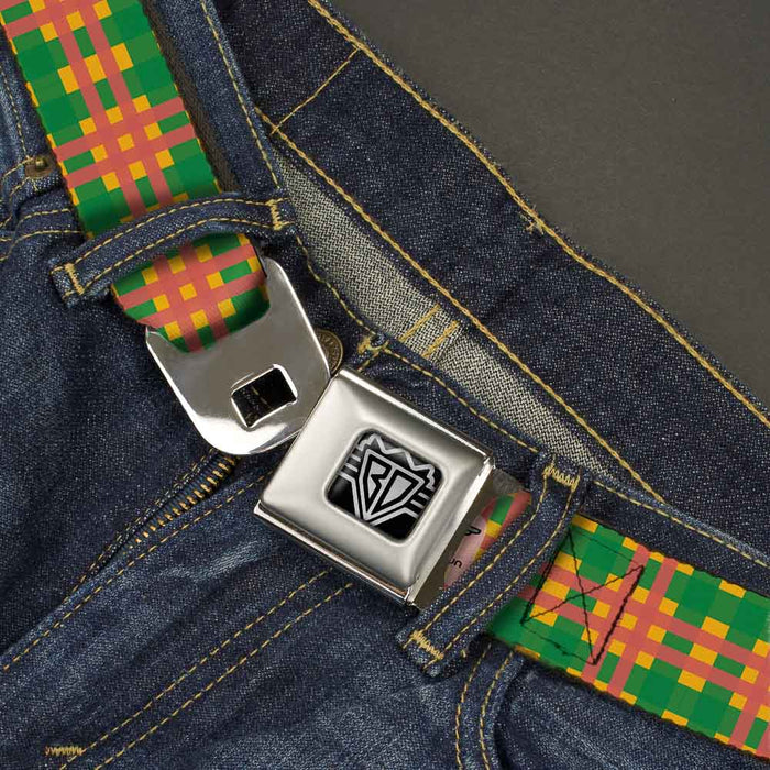 BD Wings Logo CLOSE-UP Full Color Black Silver Seatbelt Belt - Plaid Gold/Green/Pink Webbing Seatbelt Belts Buckle-Down   