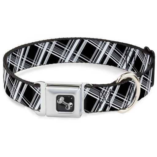 Dog Bone Seatbelt Buckle Collar - Plaid X2 Black/Grays/White Seatbelt Buckle Collars Buckle-Down   