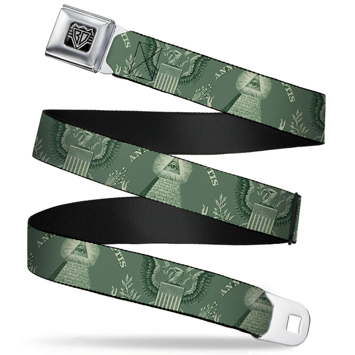 BD Wings Logo CLOSE-UP Full Color Black Silver Seatbelt Belt - One Dollar Bill Pyramid/Bald Eagle Webbing Seatbelt Belts Buckle-Down   