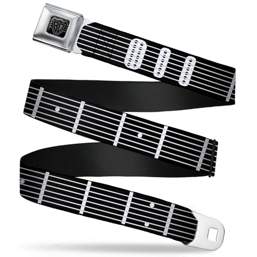 BD Wings Logo CLOSE-UP Full Color Black Silver Seatbelt Belt - Guitar Neck Black/White Webbing Seatbelt Belts Buckle-Down   