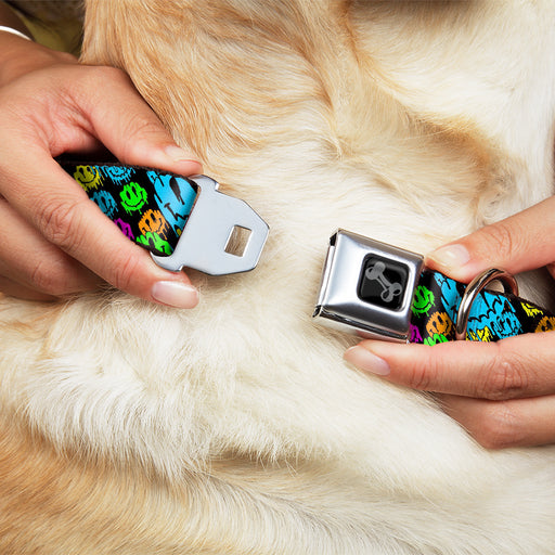 Dog Bone Black/Silver Seatbelt Buckle Collar - Smiley Faces Melted Stacked Black/Multi Neon Seatbelt Buckle Collars Buckle-Down   